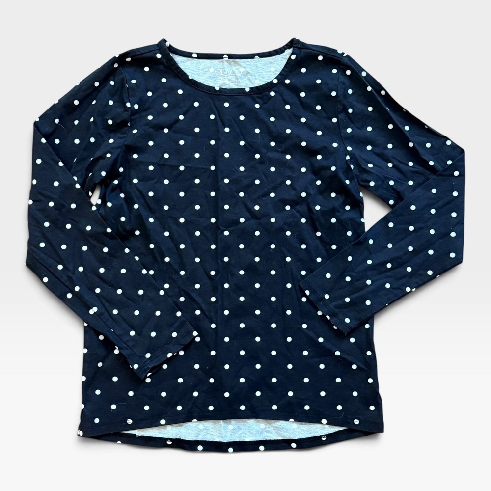 The Childrens Place Girls Black White Polka Dot Long Sleeve Top Size L 10/12